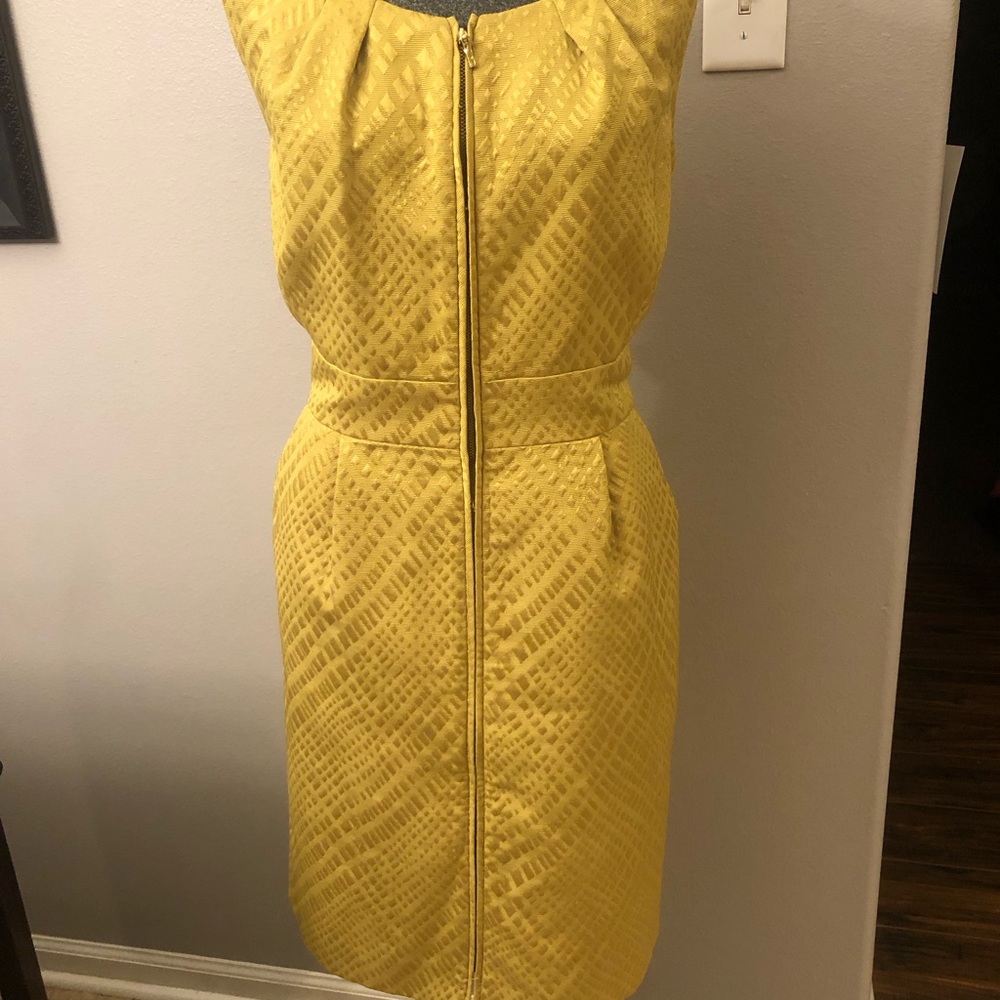Beautiful mustard yellow dress, zip down the front with pockets.